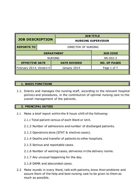 Nursing Supervisor Job Description