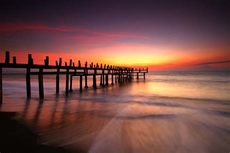 Download Horizon Sea Ocean Sunset Man Made Pier Hd Wallpaper