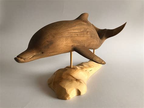 Hand Carved Original Wood Large Dolphin Coastal Etsy