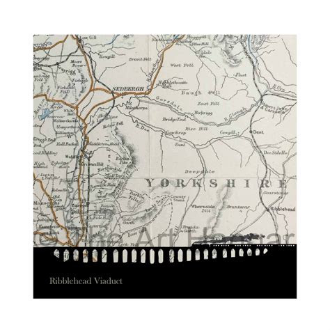 Ribblehead Viaduct Old Map Map Silhouette Vintage Giclée