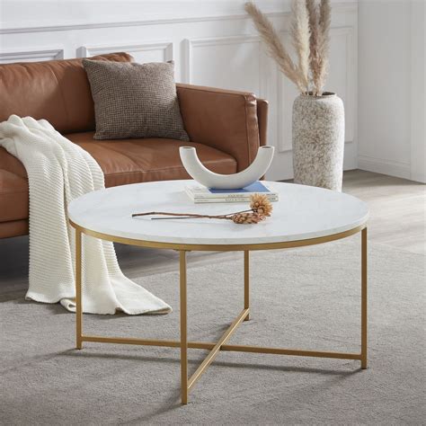 Belleze Yanet Modern Round Coffee Table Accent Table Home Decor Marble