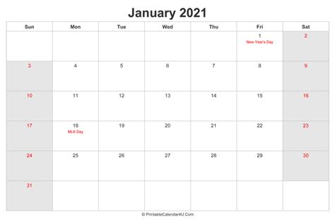 Monday 31 may to friday 4 june; January 2021 Calendar with US Holidays highlighted ...