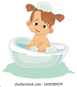Naked Baby Girl Washing Time Stock Illustration 1439293919 Shutterstock