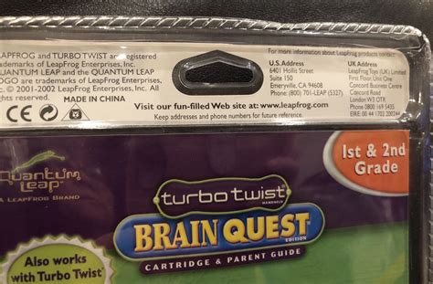 NEW Quantum Leap Turbo Twist Brain Quest Cartridge Parent Guide 1st