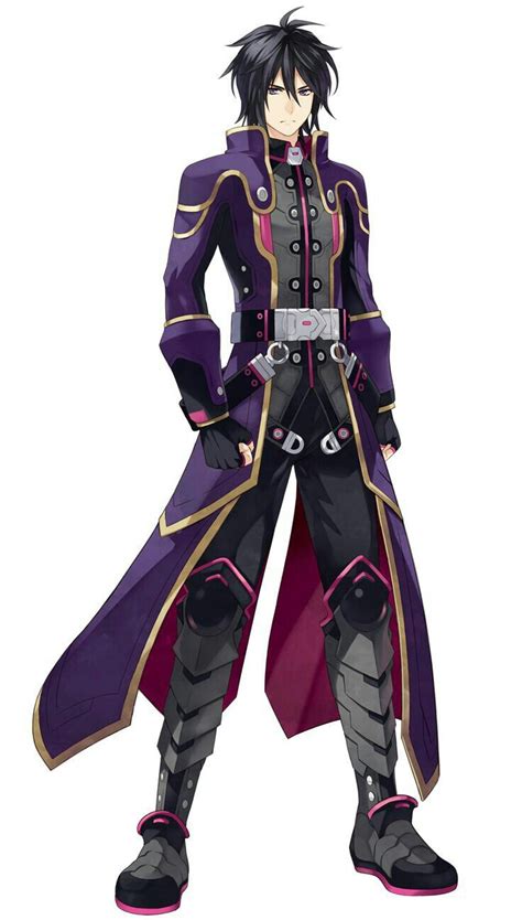 Anime Guy Black Hair Purple And Grey Jacket Armor Gloves