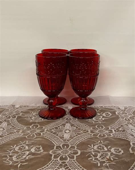 Pioneer Woman Adeline Ruby Red Goblets Glasses Set Of 4 Etsy