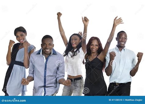 Five Happy African People Cheering Stock Photo Image Of Isolated