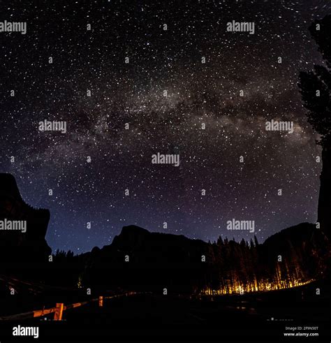 Milky Way Panorama Over Yosemite Half Dome Stock Photo Alamy