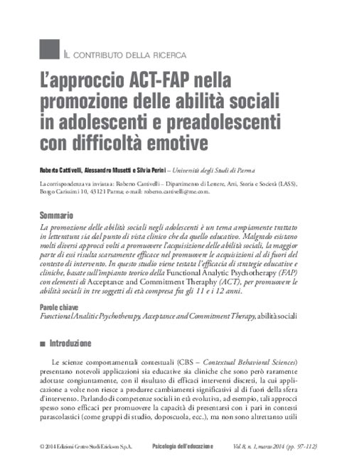 (PDF) L'approccio ACT-FAP nella promozione delle abilità ...
