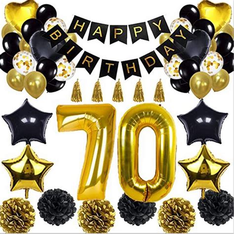 70th Birthday Party Decoration Balloons Set Happy Birthday Banner Black