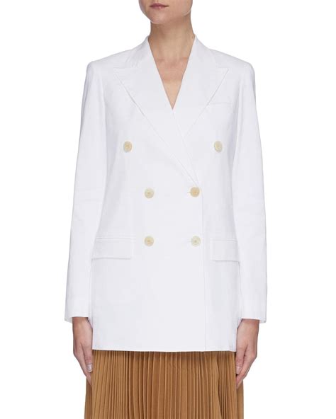 Theory Linen Double Breasted Tailored Blazer In White Lyst