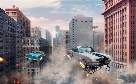 Retro Futuristic Cars Flying In The City Wallpaperhd Cars Wallpapers
