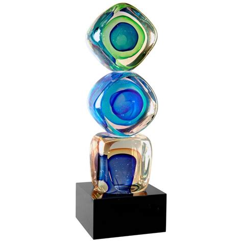 Artistically Inspired Hand Blown Glass Sculpture 9 14 Stacked Blocks Art Glass With Black Glass