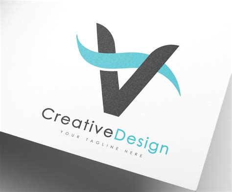 Creative V Letter Blue Wave Design Logo Template 95887