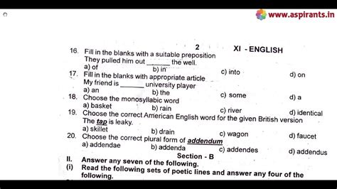 11th English Second Revision Question Paper 2019 2020 Tirunelveli