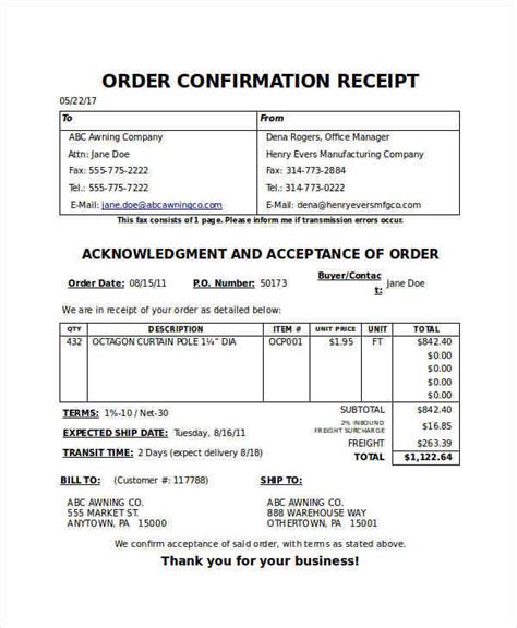 order receipt templates  examples  word
