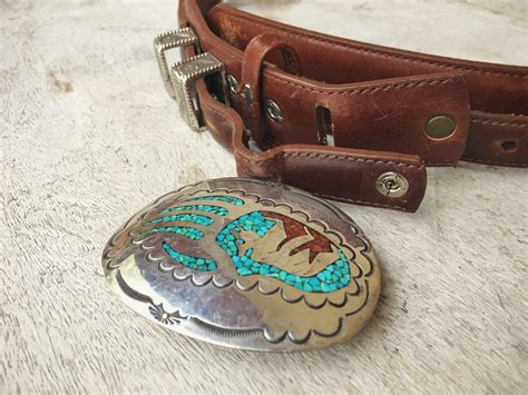 Sterling Silver Belt Buckle For Men With Crushed Turquoise And Coral
