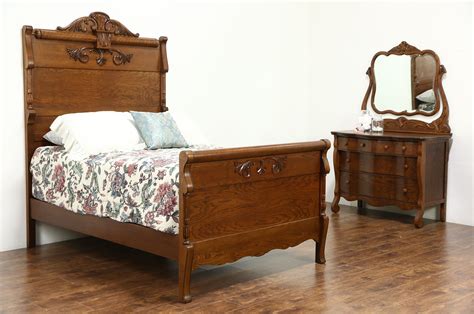 Sold Victorian Carved Oak Antique 1900 Bedroom Set Full Size Bed