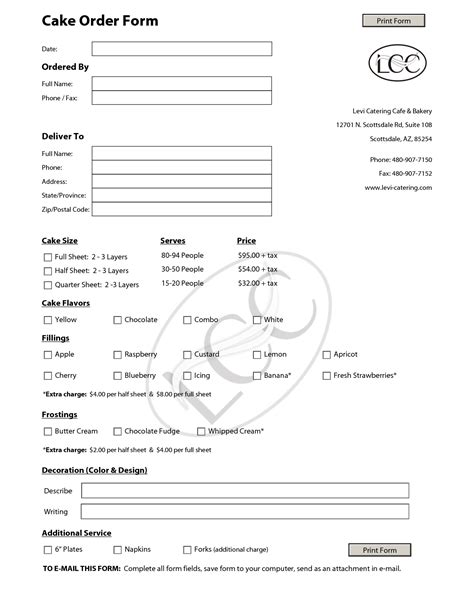 Cake Order Form Template - PDF | Cake order forms, Wedding cake order form, Order form template