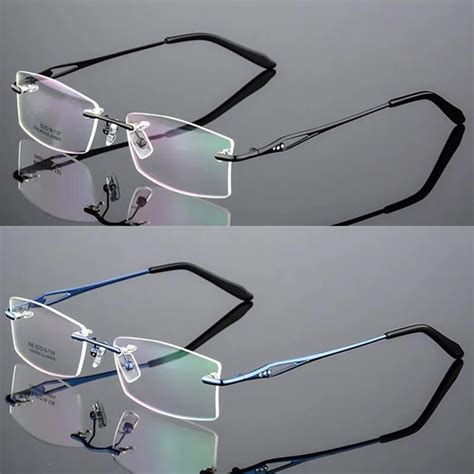 Luxury Diamond Putted Rimless Eyeglass Frames Myopia Rx Able Memory Titanium Glasses Spectacles