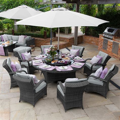 That is why we offer various styles of living room tables, accent chairs, dining room sets and entertainment stands. Nova - Olivia 8 Seat Rattan Dining Set - 1.8m Round Table - Grey - Crownhill
