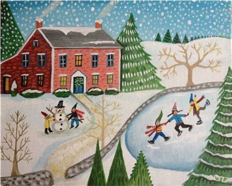 Original Folk Painting Winter Wonderland By Wendy Presseisen