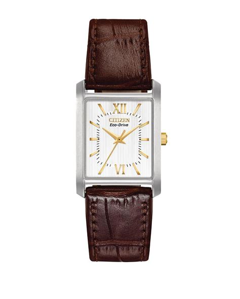 Citizen Eco Drive Stainless Steel And Embossed Leather Rectangular