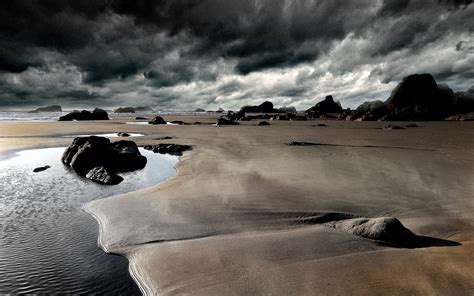 Clouds Landscapes Beach Rocks Hdr Photography Wallpaper 3840x2400