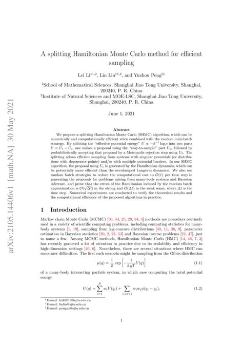 A Splitting Hamiltonian Monte Carlo Method For Efficient Sampling Deepai