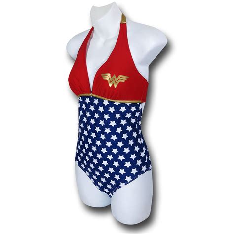 Wonder Woman Halter Plunge One Piece Swimsuit