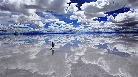 Hd Wallpaper Bolivia Salar De Uyuni Mirror Clouds Cloudy Salt