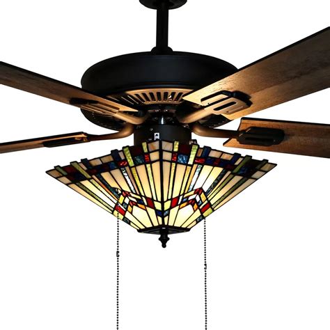 Even ceiling fans can support mission, craftsman, and arts & crafts style. 52" Loken Craftsman Stained Glass 5 Blade Ceiling Fan ...
