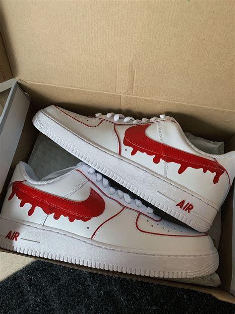Red Drip Swoosh Outline Custom Nike Air Force 1s Af1s Etsy