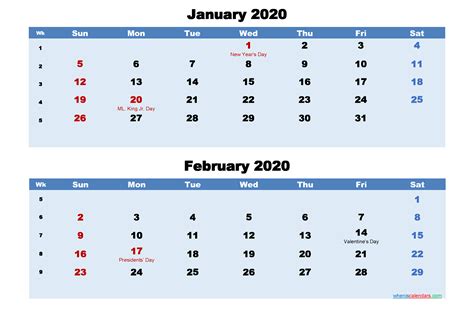 Printable Calendar January And February 2020 Word Pdf