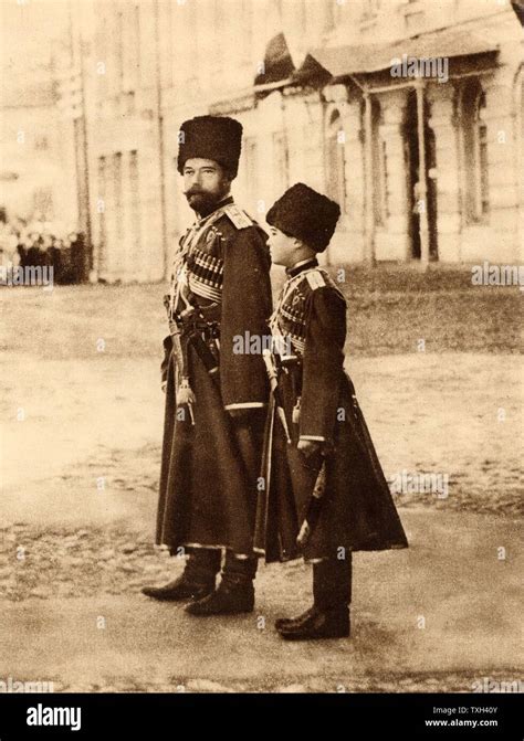 Nicholas Ii 1868 1918 Tsar Of Russia From 1894 And His Son The