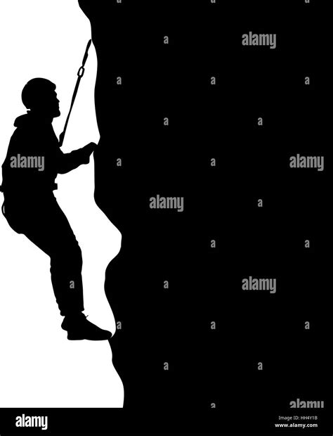 Black Silhouette Rock Climber On White Background Vector Illustration