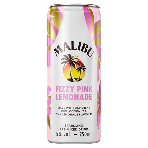 Malibu Rum And Fizzy Pink Lemonade Mixed Drink 250ml Alcopops Iceland
