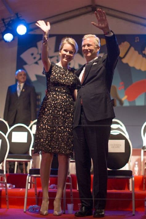 Queen Mathilde And King Philippe Of Belgium Waves As They Assist The Bal National In