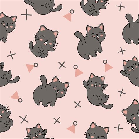 Cute Animal Black Cats Seamless Pattern Wallpaper With Design Light
