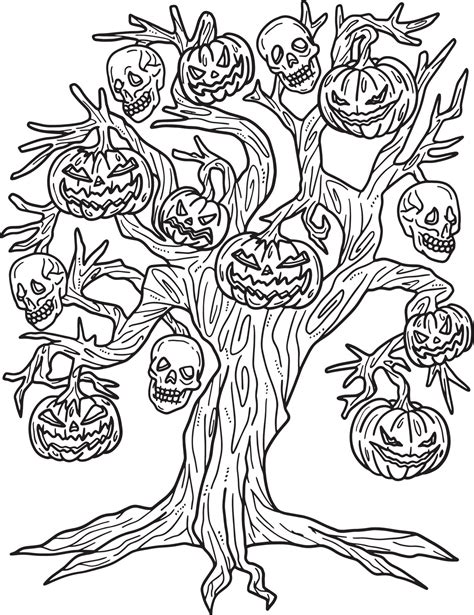 Halloween Haunted Tree Isolated Coloring Page 23481034 Vector Art At