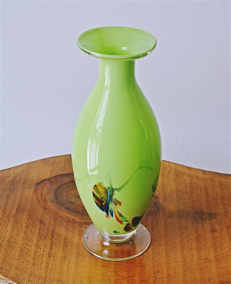 Blown Glass Vase Vintage Green Glass Vase With Abstract Etsy Canada