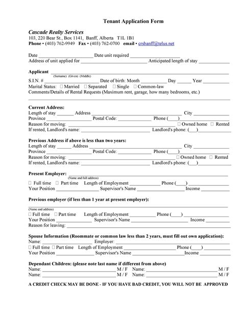 Free Printable Rental Application Forms