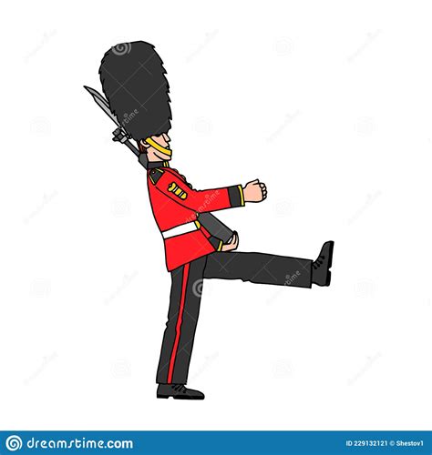 London Guardsman In Red Uniform Cartoon Vector