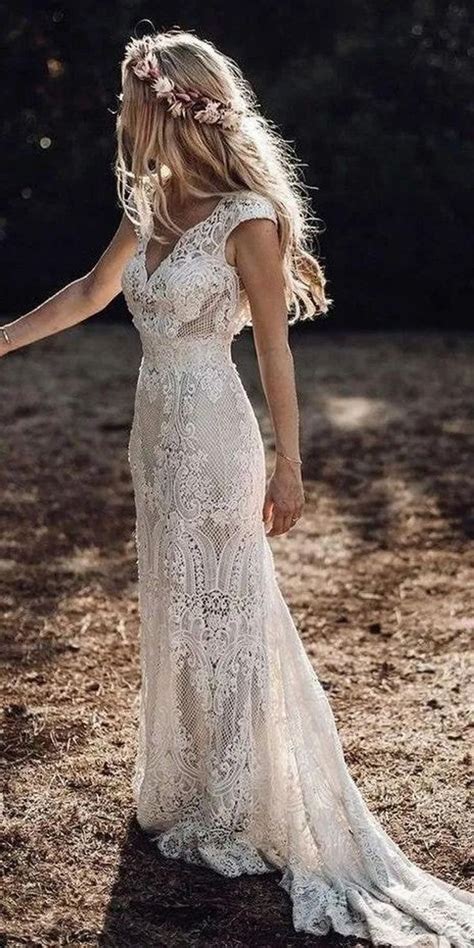 Boho Lace Wedding Dress In Sheath Silhouette Made To Order Etsy