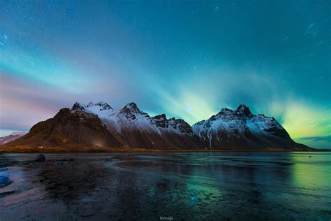 Iceland Vestrahorn Stockksness Night Sky Star Northern