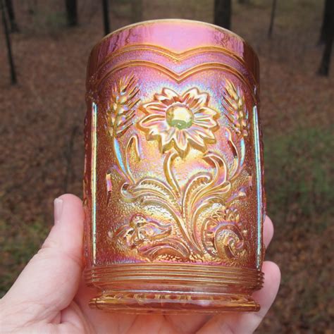 Antique Imperial Fieldflower Marigold Carnival Glass Tumbler Carnival