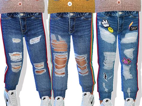 Denim Ripped Jeans With Stripes For Toddler By