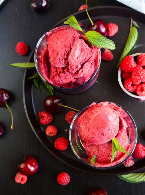 4 Ingredient Raspberry Cherry Sorbet