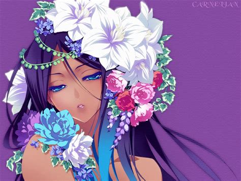 Vocaloid Flowers Blue Eyes Long Hair Carnelian Purple