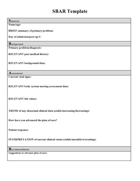 40 Blank Sbar Templates Word Pdf Templatelab